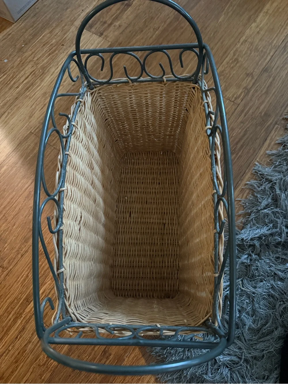 Wicker and Metal Basket - Natural and Black